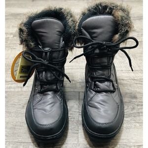 SPRING STEP Alpi-Tex Black Gray Winter Boots w Faux Fur Snow US Sz 5 EU Sz36
